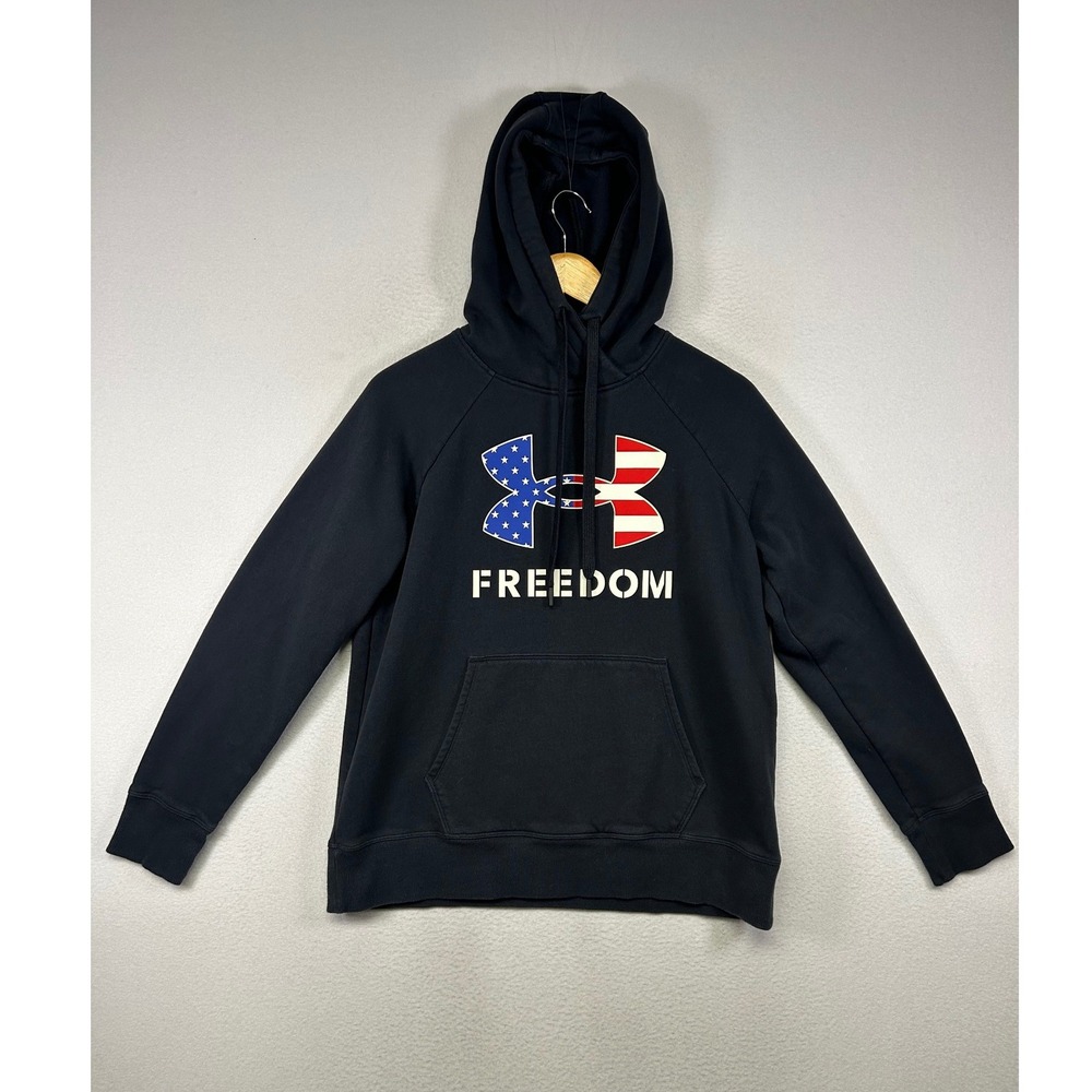 Patriotic Under Armour Mens Size M Black Freedom American‎ Flag Logo Hoodie
